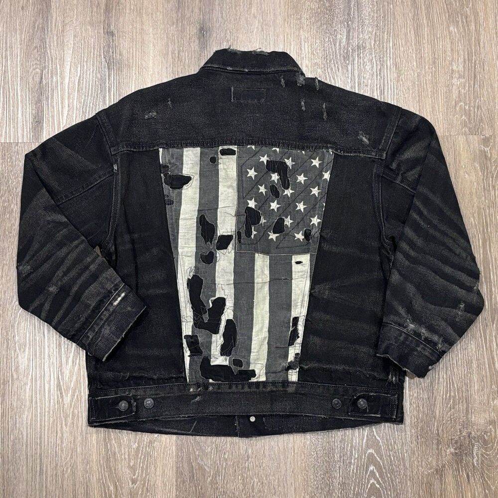 Denim & Supply Ralph Lauren Jacket Distressed Denim American Flag Womens Large